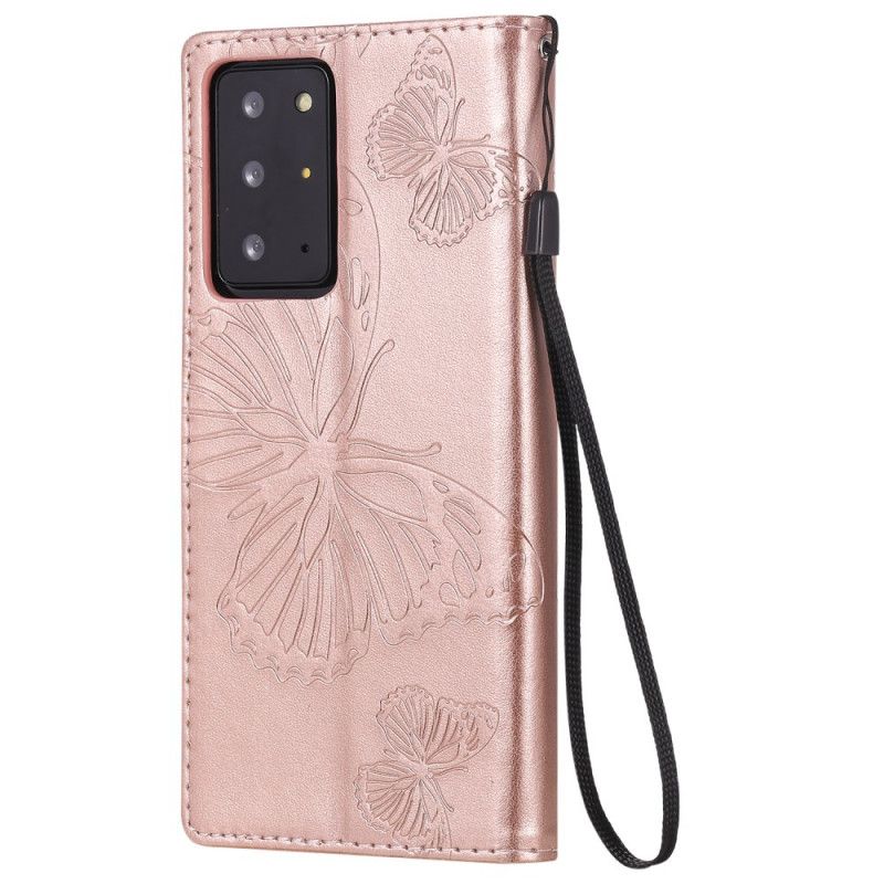 Lederhüllen Samsung Galaxy Note 20 Ultra Grau Riesige Tanga-Schmetterlinge