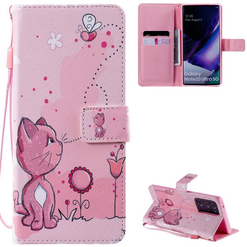 Lederhüllen Samsung Galaxy Note 20 Ultra Rosa Katze