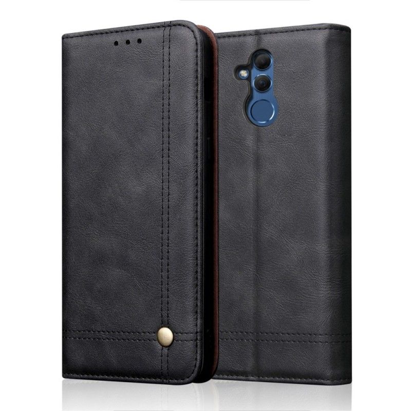 Flip Case Huawei Mate 20 Lite Schwarz Genähter Ledereffekt