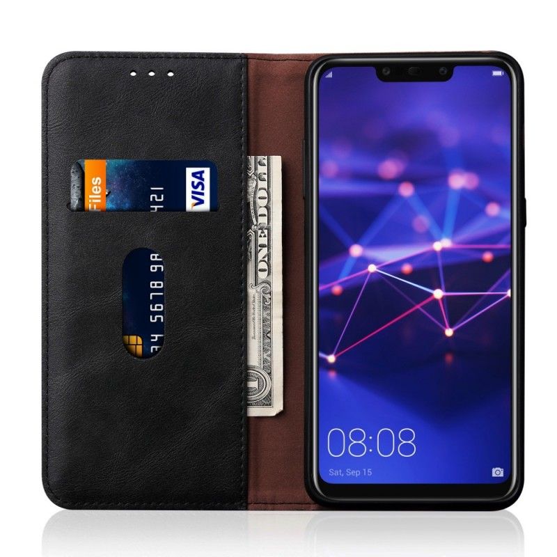 Flip Case Huawei Mate 20 Lite Schwarz Genähter Ledereffekt