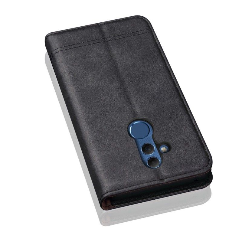 Flip Case Huawei Mate 20 Lite Schwarz Genähter Ledereffekt