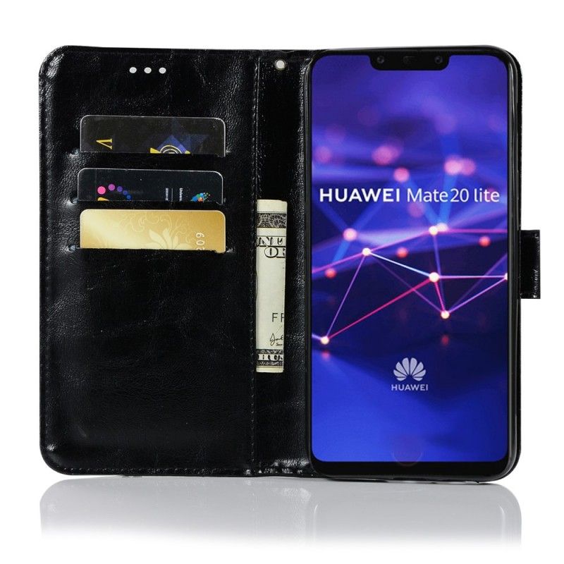 Lederhüllen Huawei Mate 20 Lite Schwarz Vintage Ledereffekt Mit Riemen