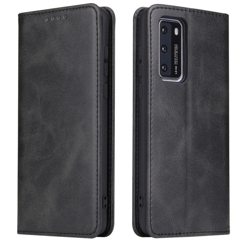 Flip Case Huawei P40 Schwarz Business-Stil Plus Ledereffekt