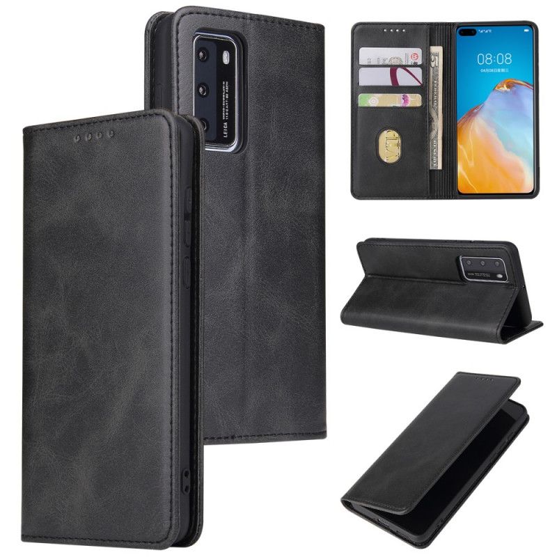 Flip Case Huawei P40 Schwarz Business-Stil Plus Ledereffekt