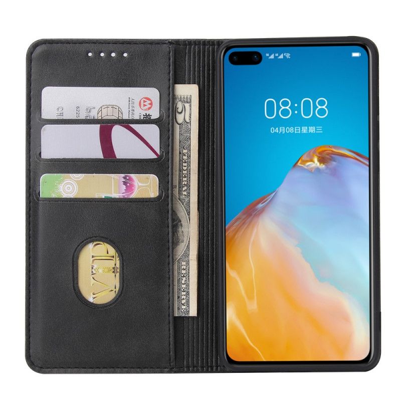 Flip Case Huawei P40 Schwarz Business-Stil Plus Ledereffekt