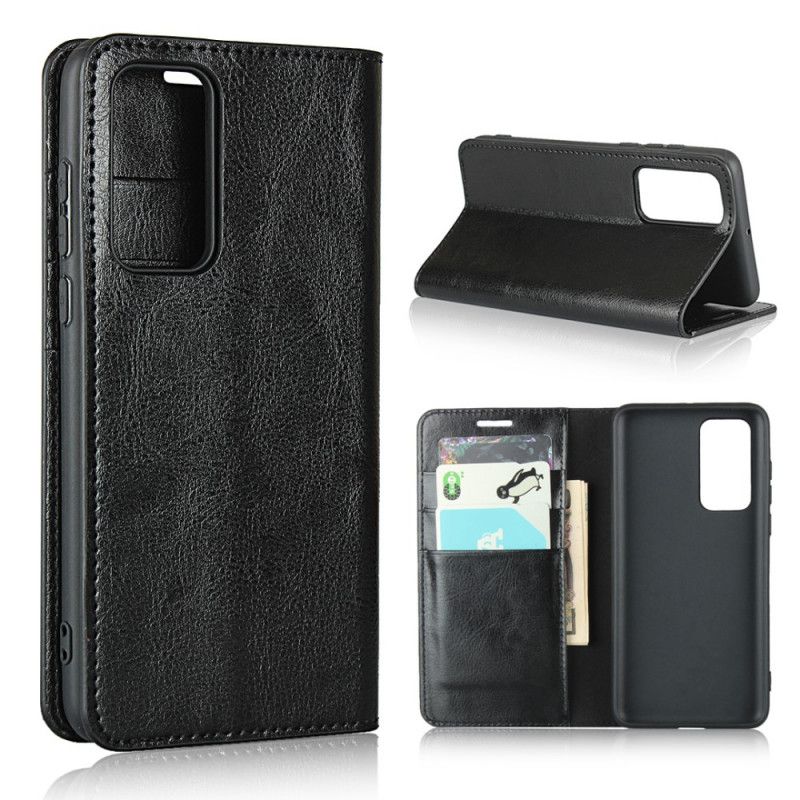 Flip Case Huawei P40 Schwarz Echtes Leder