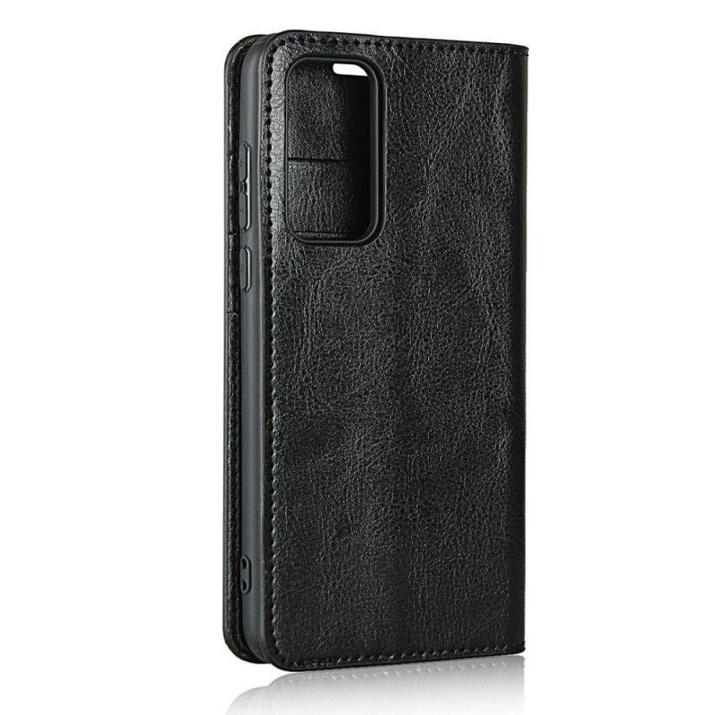 Flip Case Huawei P40 Schwarz Echtes Leder