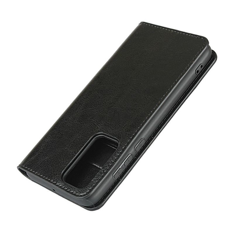 Flip Case Huawei P40 Schwarz Echtes Leder