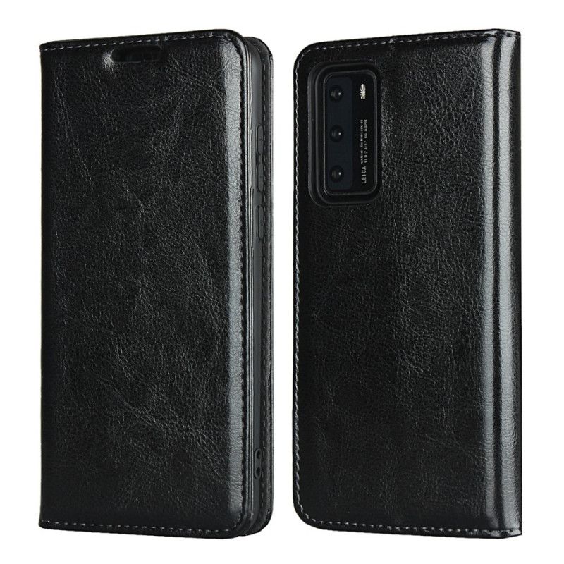 Flip Case Huawei P40 Schwarz Handyhülle Echtes Leder