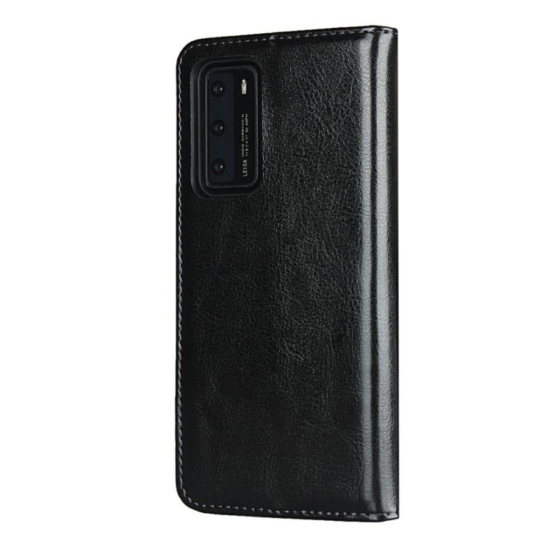 Flip Case Huawei P40 Schwarz Handyhülle Echtes Leder