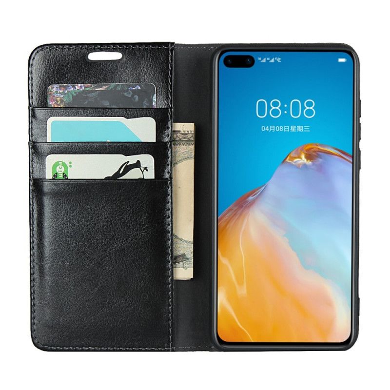 Flip Case Huawei P40 Schwarz Handyhülle Echtes Leder