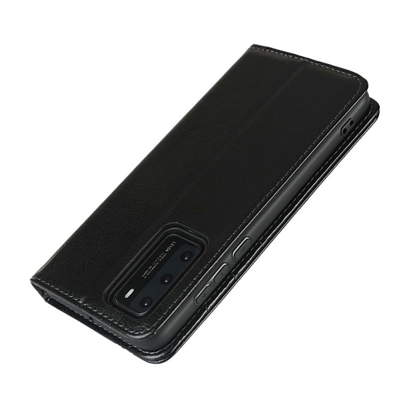 Flip Case Huawei P40 Schwarz Handyhülle Echtes Leder