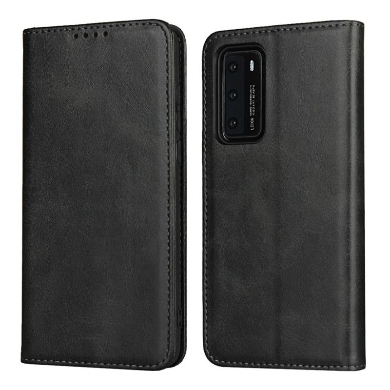 Flip Case Huawei P40 Schwarz Premium-Kunstledernähte