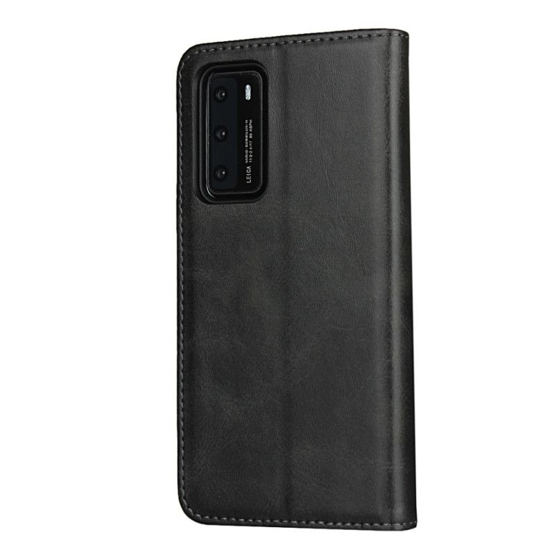 Flip Case Huawei P40 Schwarz Premium-Kunstledernähte