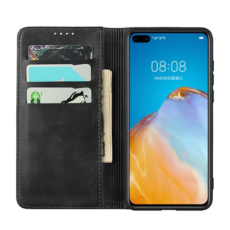 Flip Case Huawei P40 Schwarz Premium-Kunstledernähte