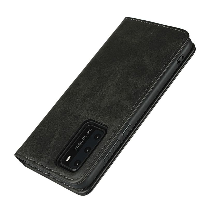 Flip Case Huawei P40 Schwarz Premium-Kunstledernähte