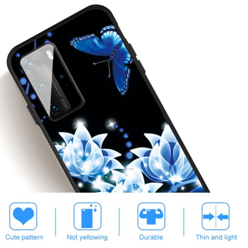 Hülle Huawei P40 Schmetterling Und Blaue Blüten