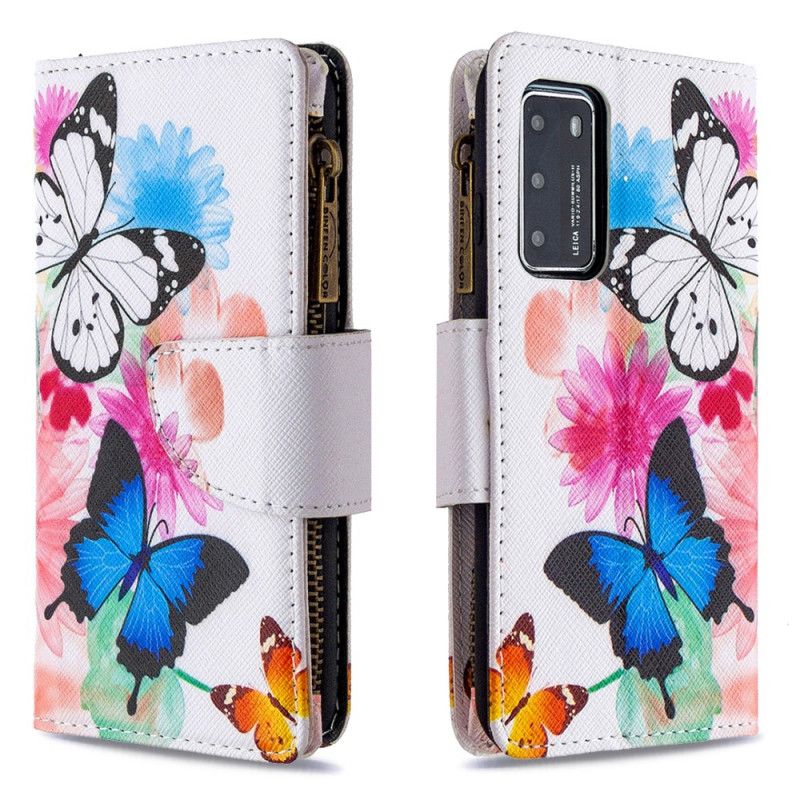 Lederhüllen Huawei P40 Schwarz Schmetterlingstasche Mit Reißverschluss