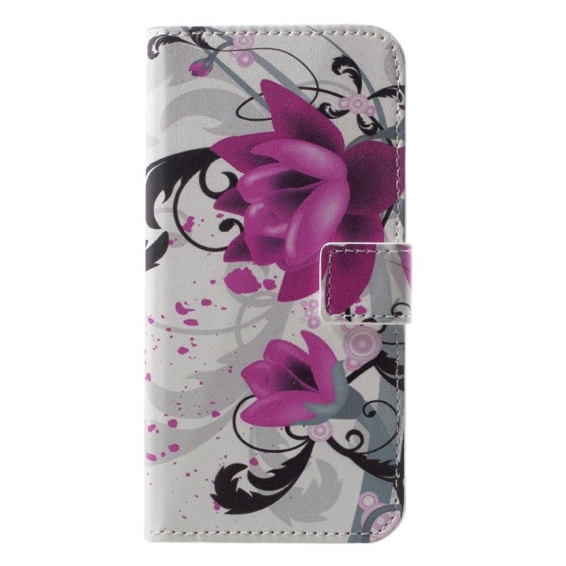 Lederhüllen Für Huawei P20 Lite Magenta Tropische Blumen