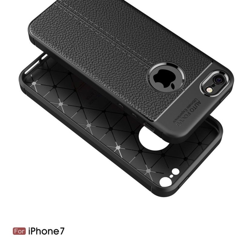 Hülle iPhone 5 / 5S / SE Schwarz Handyhülle Doppellinien-Litschileder-Effekt