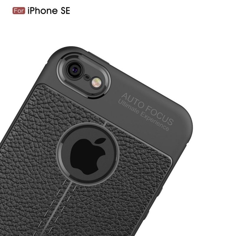 Hülle iPhone 5 / 5S / SE Schwarz Handyhülle Doppellinien-Litschileder-Effekt