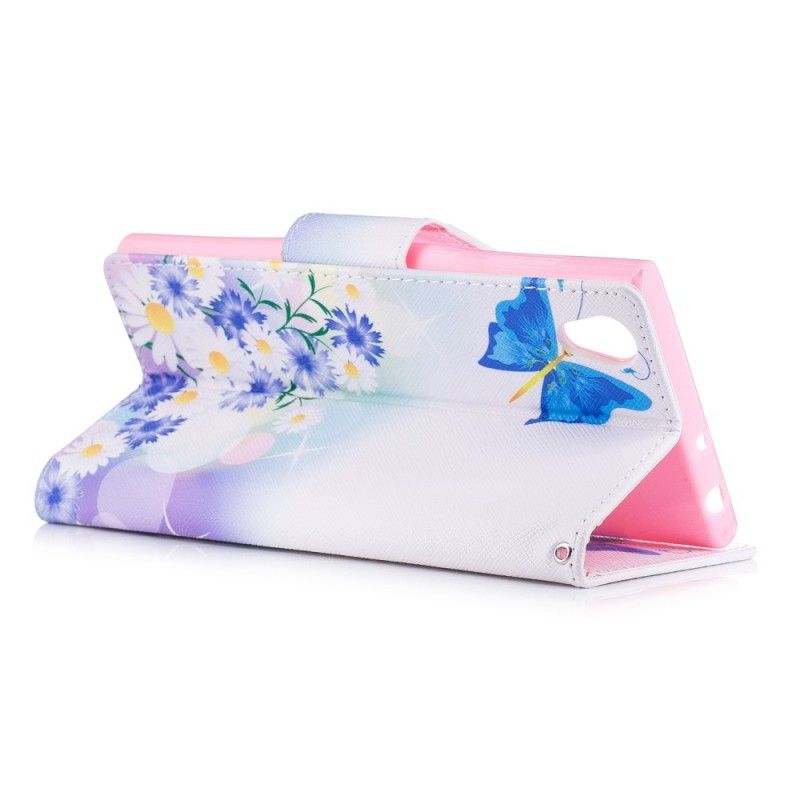 Lederhüllen Sony Xperia L1 Pink Bemalte Schmetterlinge Und Blumen