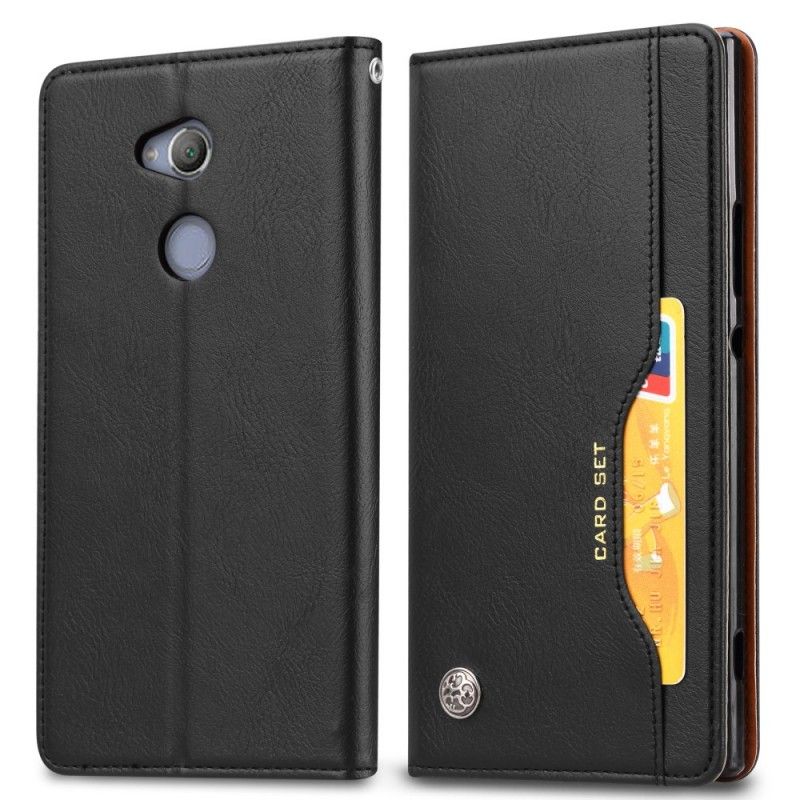 Flip Case Sony Xperia XA2 Schwarz Handyhülle Kartenhalter Aus Kunstleder