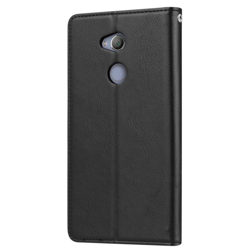 Flip Case Sony Xperia XA2 Schwarz Handyhülle Kartenhalter Aus Kunstleder