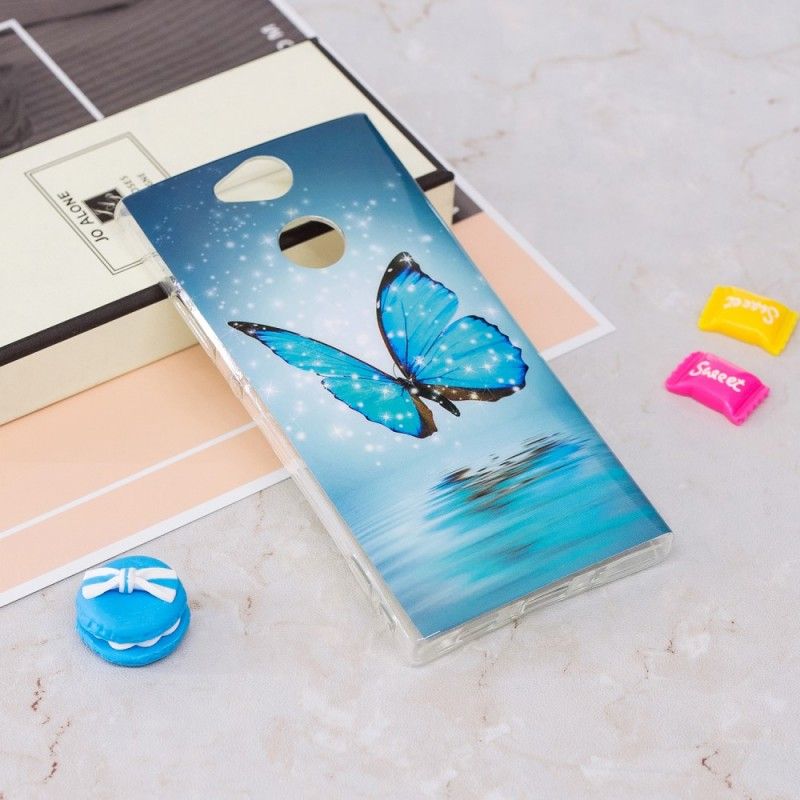 Hülle Sony Xperia XA2 Handyhülle Fluoreszierender Blauer Schmetterling