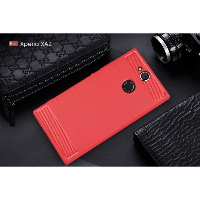 Hülle Sony Xperia XA2 Rot Gebürstete Kohlefaser
