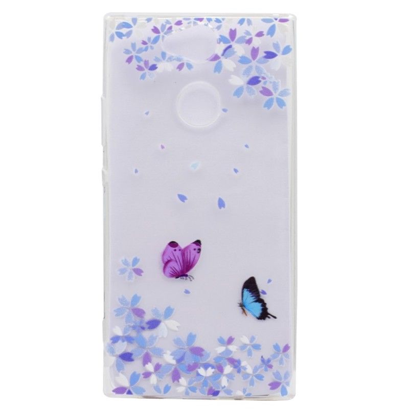 Hülle Sony Xperia XA2 Transparente Schmetterlinge Und Blumen