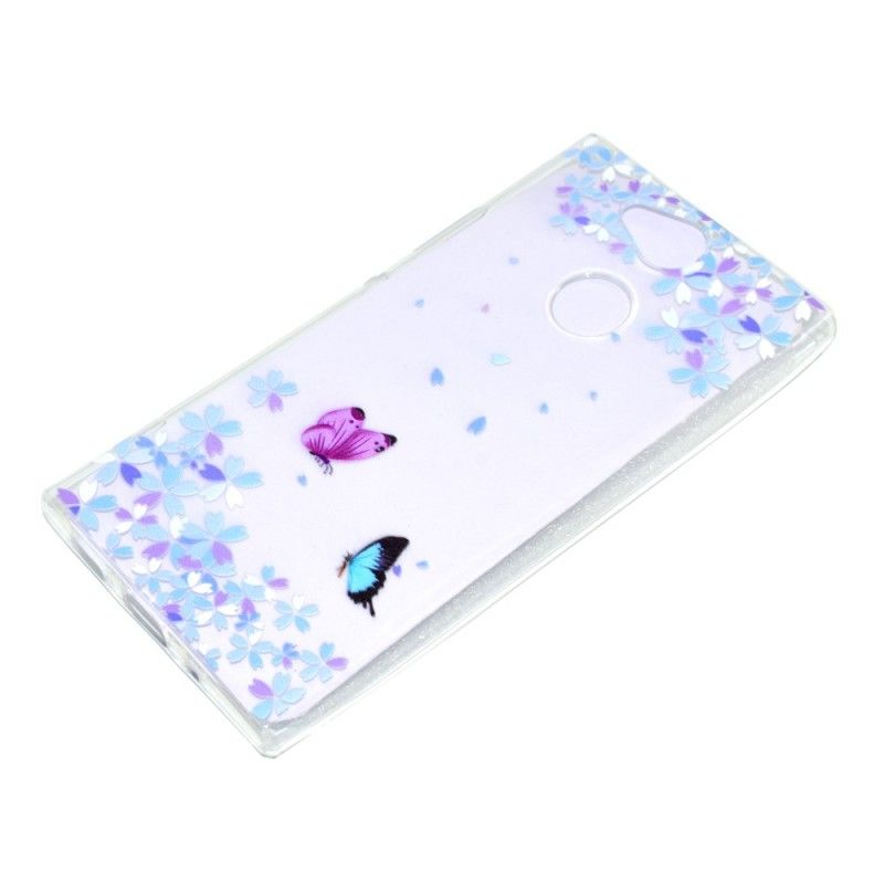 Hülle Sony Xperia XA2 Transparente Schmetterlinge Und Blumen