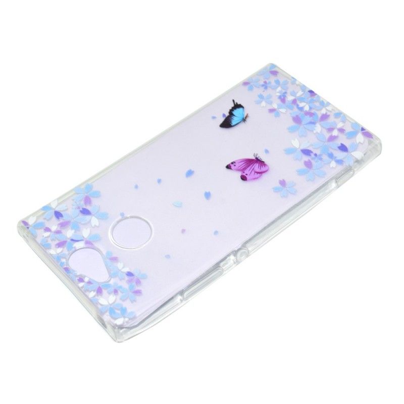 Hülle Sony Xperia XA2 Transparente Schmetterlinge Und Blumen