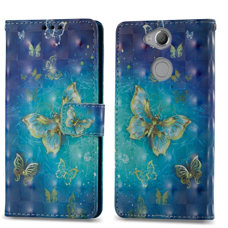 Lederhüllen Sony Xperia XA2 3D Goldene Schmetterlinge
