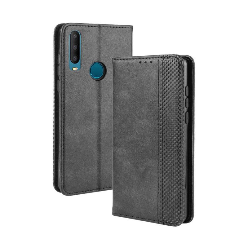 Flip Case Alcatel 3X (2019) Schwarz Stilisierter Vintage-Ledereffekt