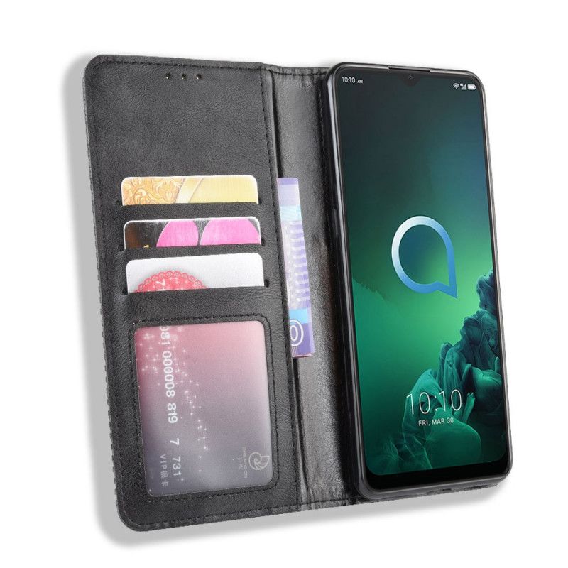 Flip Case Alcatel 3X (2019) Schwarz Stilisierter Vintage-Ledereffekt