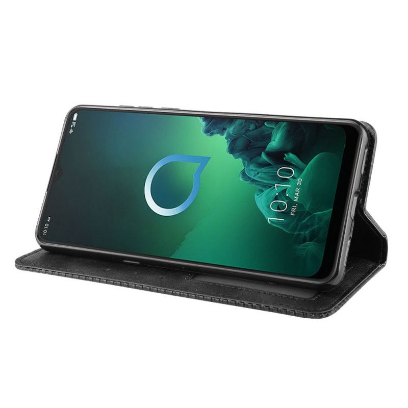 Flip Case Alcatel 3X (2019) Schwarz Stilisierter Vintage-Ledereffekt