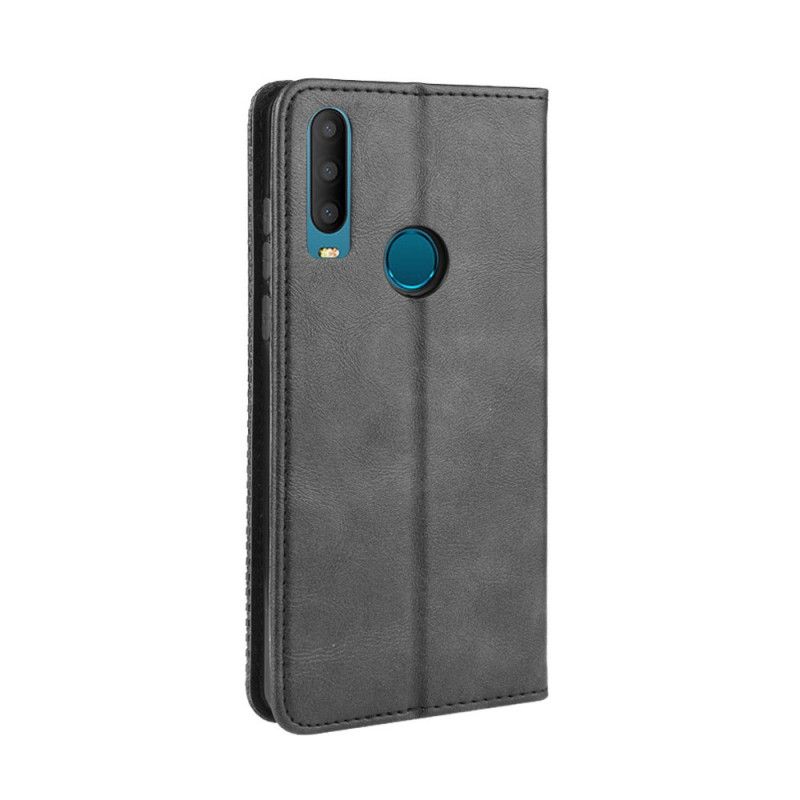Flip Case Alcatel 3X (2019) Schwarz Stilisierter Vintage-Ledereffekt