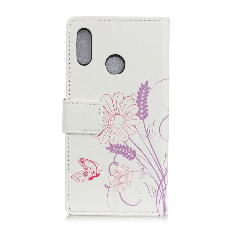 Lederhüllen Alcatel 3X (2019) Schmetterlinge Und Blumen Zeichnen