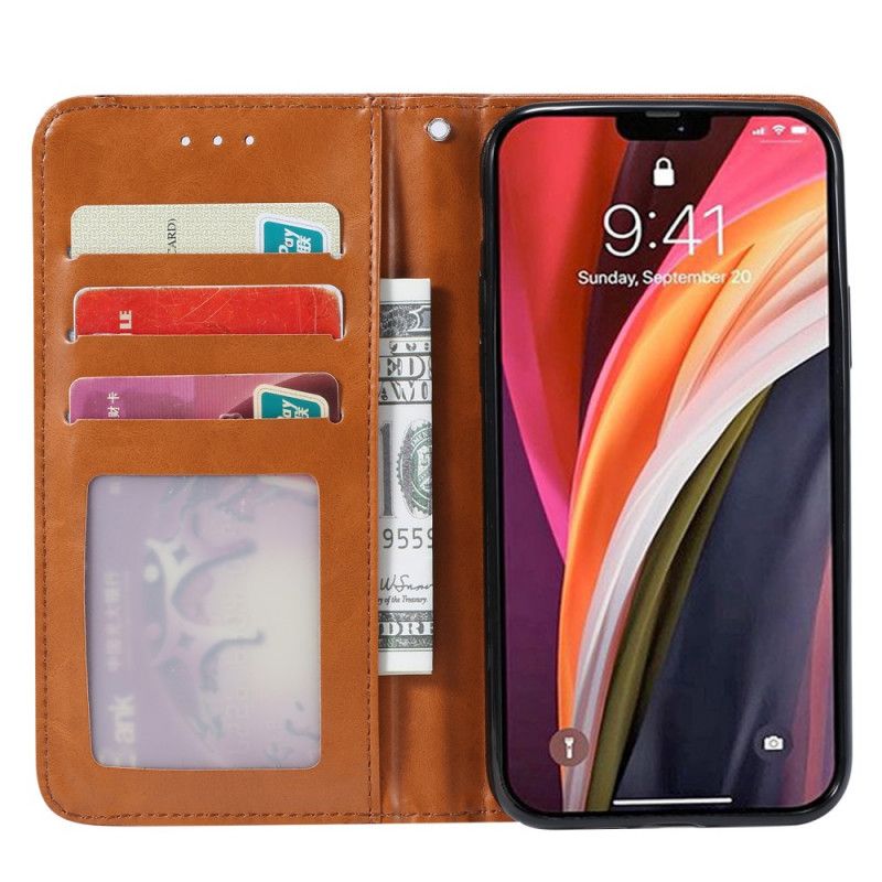 Flip Case Für iPhone 12 Pro Max Schwarz Kartenhalter Aus Kunstleder