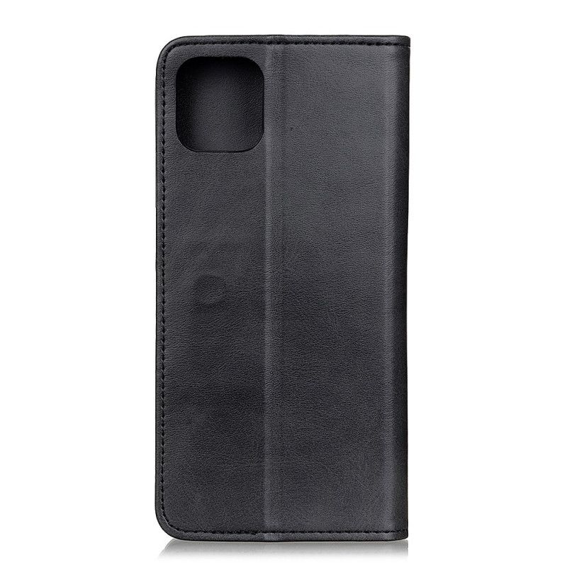 Flip Case Für iPhone 12 Pro Max Schwarz Matt Gespaltenes Leder