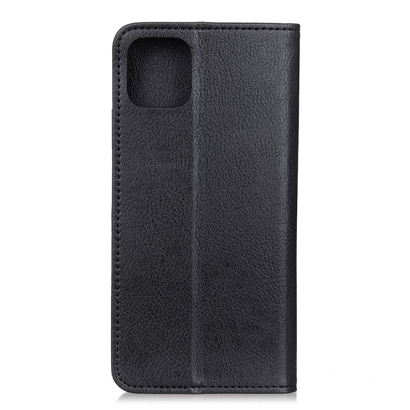 Flip Case iPhone 12 Pro Max Schwarz Business Split Litschileder
