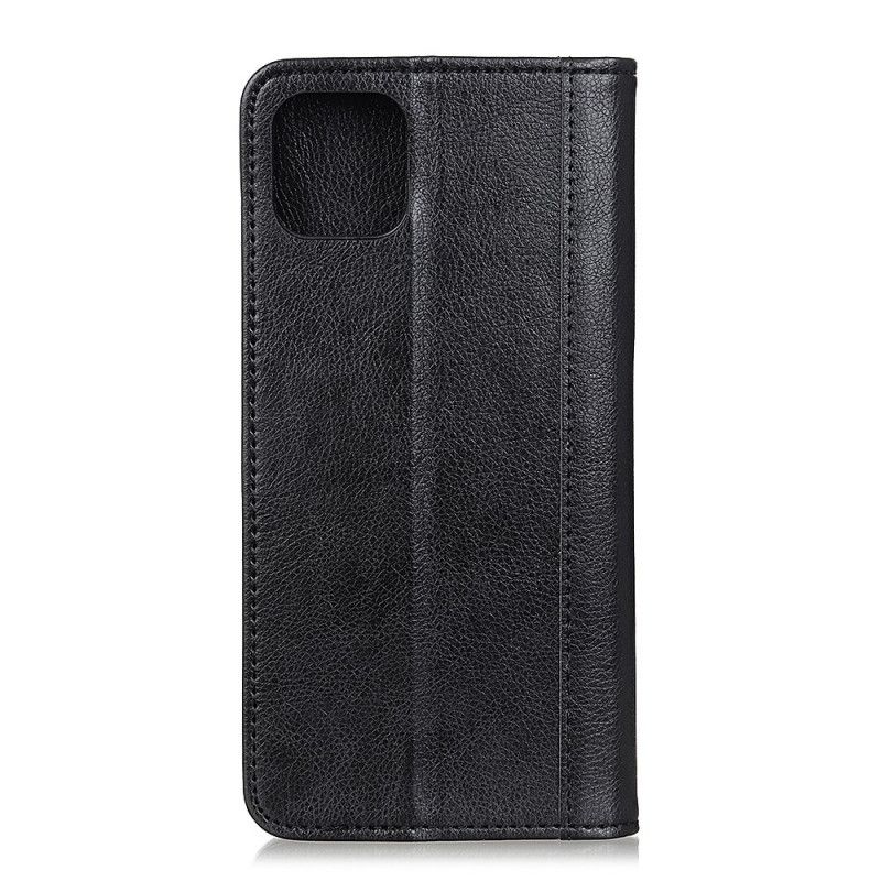 Flip Case iPhone 12 Pro Max Schwarz Elegantes Geteiltes Litschileder