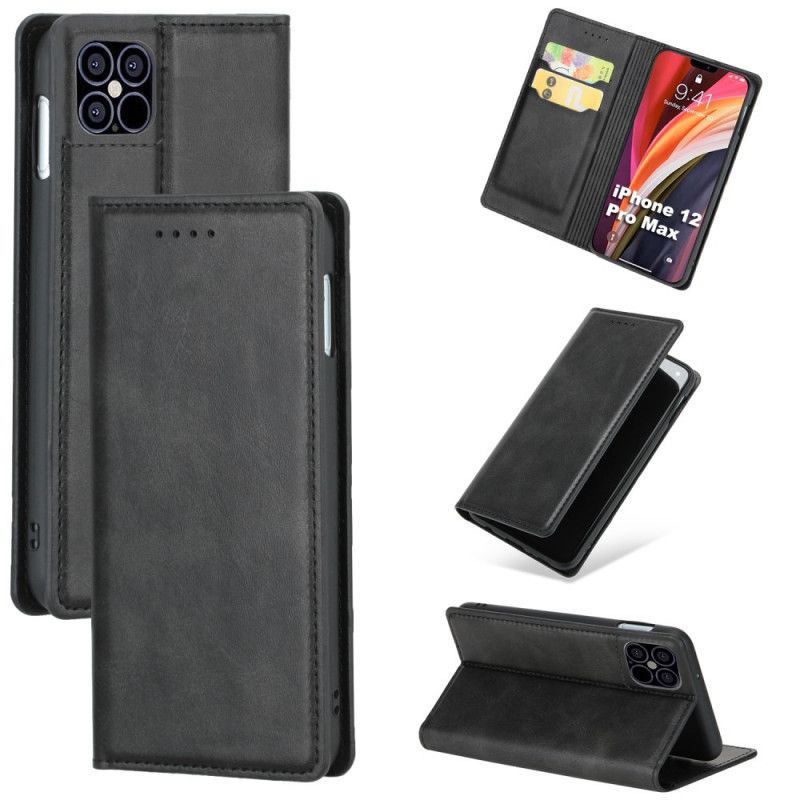 Flip Case iPhone 12 Pro Max Schwarz Premium-Kunstledernähte