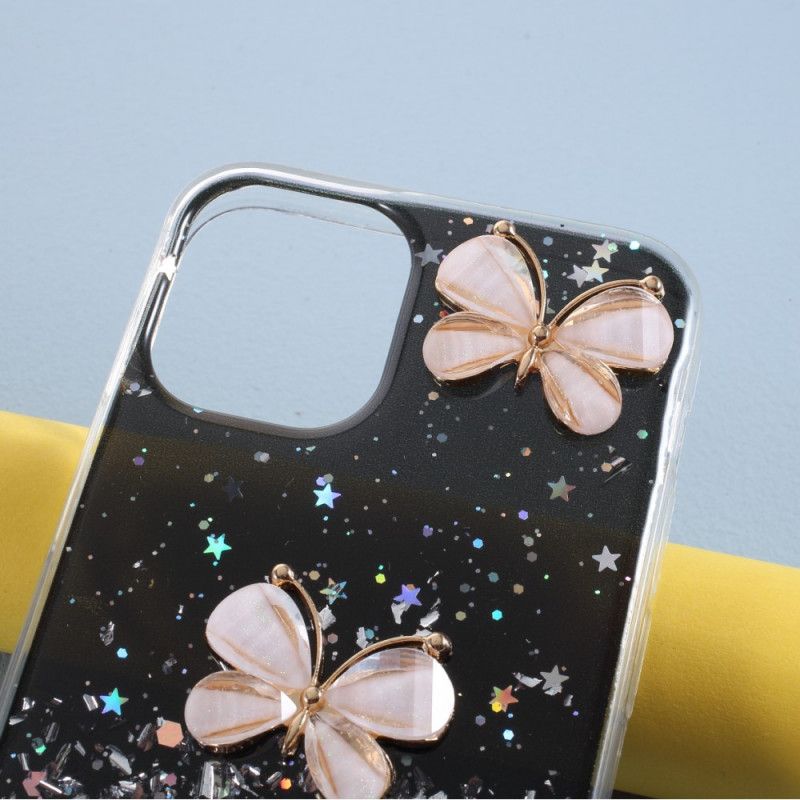 Hülle iPhone 12 Pro Max Schwarz 3D Schmetterlingsglitter