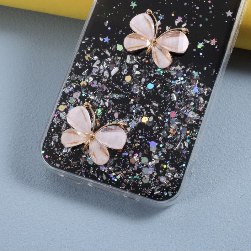 Hülle iPhone 12 Pro Max Schwarz 3D Schmetterlingsglitter