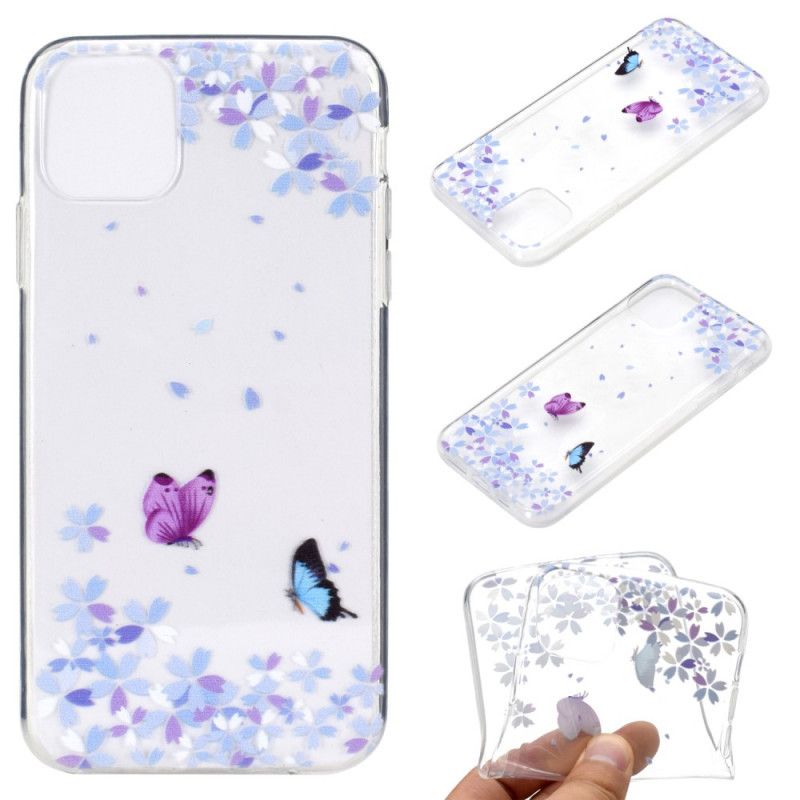 Hülle iPhone 12 Pro Max Transparente Schmetterlinge Und Blumen
