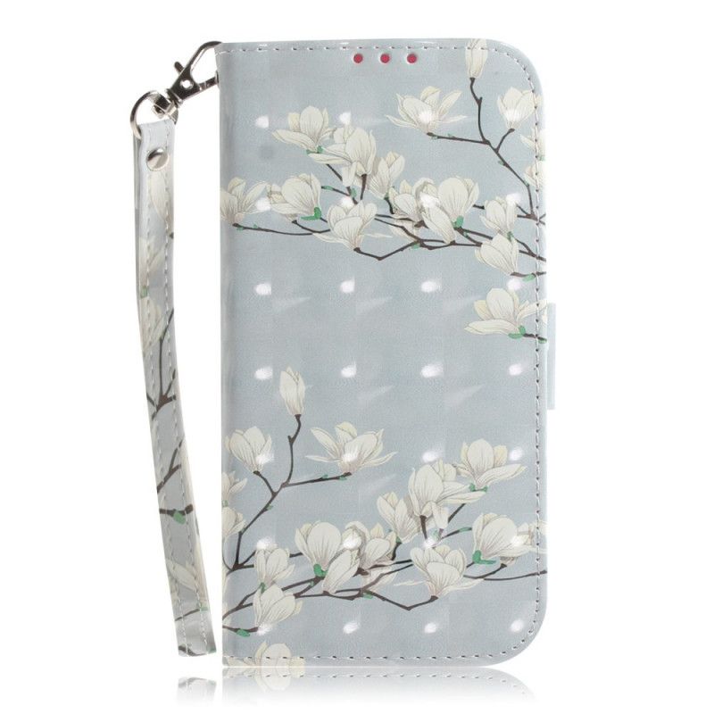 Lederhüllen iPhone 12 Pro Max Grau Wilde Blumen Mit Tanga