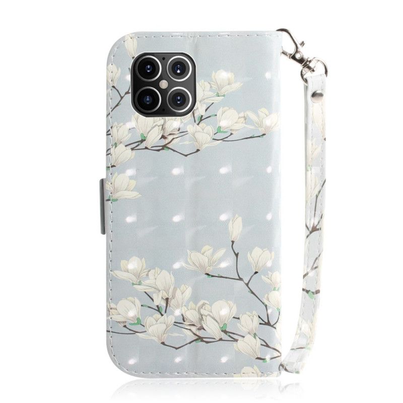 Lederhüllen iPhone 12 Pro Max Grau Wilde Blumen Mit Tanga