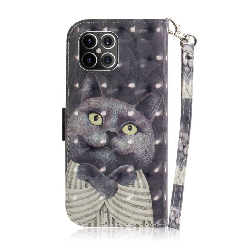 Lederhüllen iPhone 12 Pro Max Handyhülle Graue Katze Mit Tanga